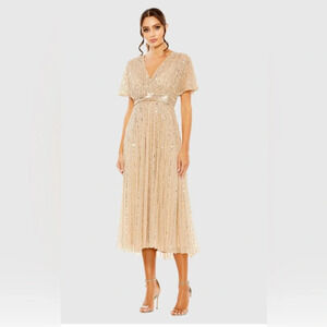 MAC DUGGAL A Line Embellished Short Sleeve Dress NWT Style 14007